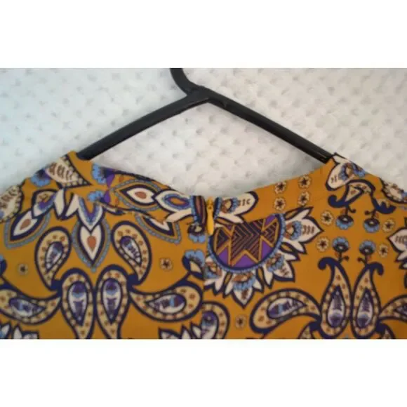 Everly Anthro Women's Small Gold Fit & Flare Long Sleeve Paisley Print Dress - Picture 13 of 16